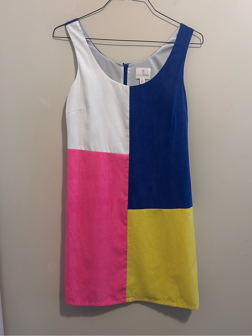 Jb By Julie Brown White Pink Blue Yellow Colorblock Sleeveless Shift Dress